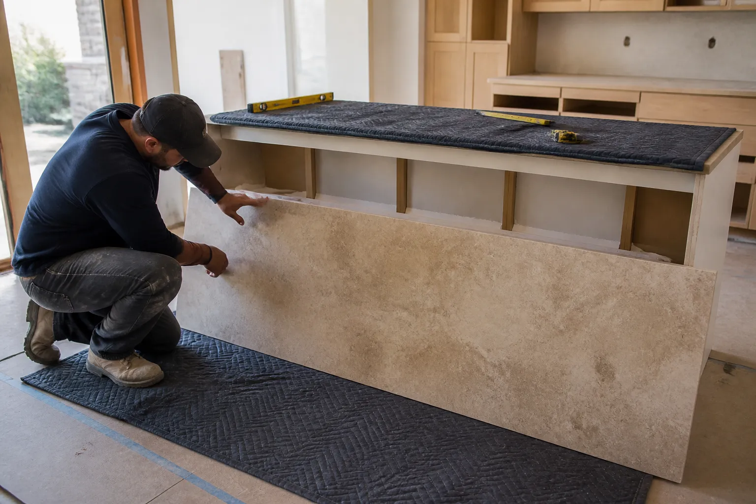 Travertine countertop installation